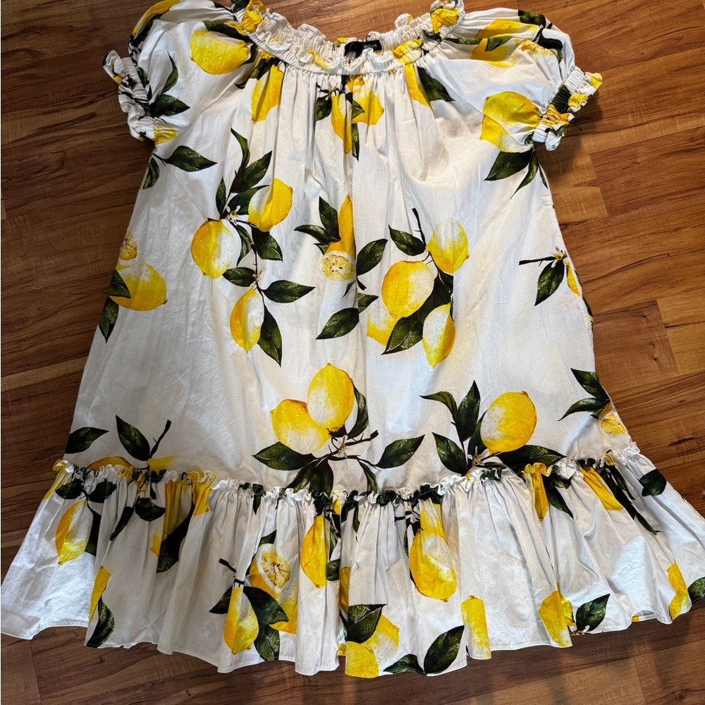 Aqua Lemon Print Mini Dress - White and Yellow